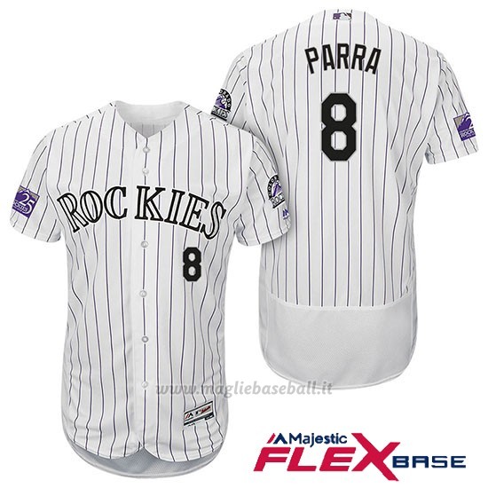 Maglia Baseball Uomo Colorado Rockies Gerardo Parra 8 Bianco 25th Season Flex Base